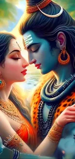 Artistic divine couple in serene, colorful setting for mobile wallpaper.