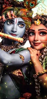 Divine couple in vibrant colors on a mobile wallpaper.