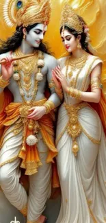 Divine couple in ornate golden attire.