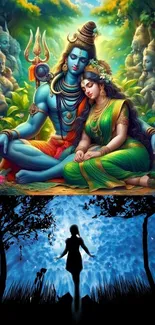 A divine couple in nature-themed spiritual wallpaper with vibrant colors.