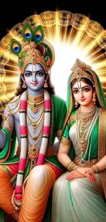 Divine couple surrounded by radiant, vibrant hues, ideal for spiritual inspiration.