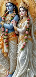Divine couple art with gold and vibrant accents.