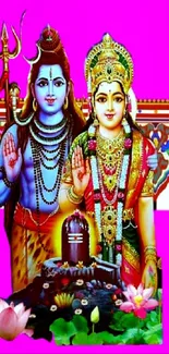 Vibrant depiction of Hindu deities Lord Shiva and Goddess Parvati.