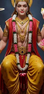 Vibrant deity artwork with gold details