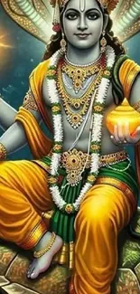 Vibrant deity digital art with colorful symbolism and spiritual essence.