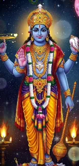 A spiritual deity depicted in vibrant celestial art with cosmic background.