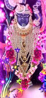 Mobile wallpaper of a deity with vibrant colors and floral decorations.