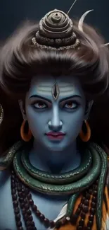 Divine deity portrait with spiritual elements in vibrant colors.