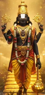Vibrant deity artwork with gold hues