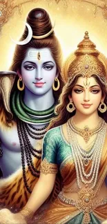A vibrant depiction of a divine duo in spiritual harmony.