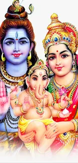 Colorful illustration of Hindu divine family.