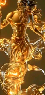 A golden deity in a radiant pose with elegant drapery, exuding a divine aura.