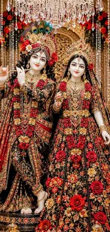 Beautiful depiction of God and Goddess in traditional attire with vibrant designs.