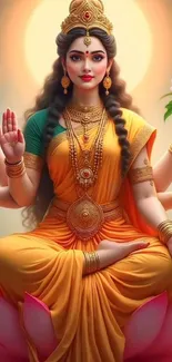 Illustration of a divine goddess with vibrant colors and serene aura.