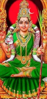 Illustration of a divine goddess in vibrant colors with intricate details.