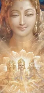 Serene divine goddess with golden aura and spiritual symbols.