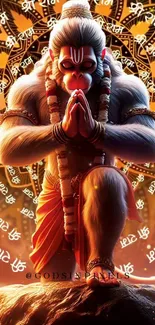 Divine Hanuman art wallpaper with vibrant colors and intricate details.