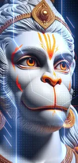 Digital artwork of Hanuman with cyber elements.