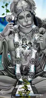 Divine Hanuman wallpaper with detailed artwork in grayscale and subtle colors.