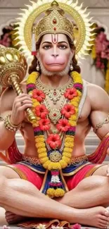 Vibrant artwork of Hanuman with golden hues.