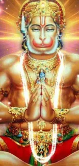 Hanuman depicted in a vibrant, spiritual mobile wallpaper.