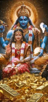 Divine Hindu deities in vibrant colors with spiritual elements.