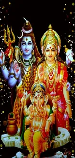 Vibrant Hindu deity artwork with golden sparkles.