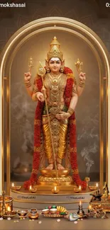 Golden Hindu deity statue with spiritual aura.