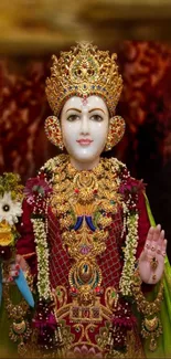 Intricate statue of a Hindu deity in ornate attire.