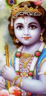 Beautiful illustration of Lord Krishna in vibrant colors.