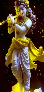 Lord Krishna playing the flute with a golden aura.