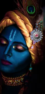 Colorful Krishna mobile wallpaper with vibrant blue hues and intricate details.