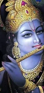 Divine Lord Krishna playing flute wallpaper.