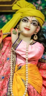 Colorful image of Lord Krishna playing a flute.