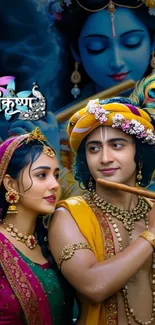 Divine Krishna and Radha mobile wallpaper.