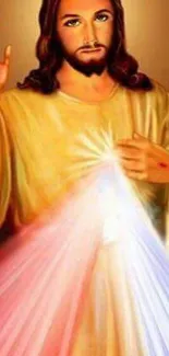 Mobile wallpaper of Jesus with divine glowing light.