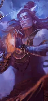 Divine depiction of Lord Shiva in blue hues, perfect for mobile wallpaper.