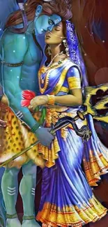 Divine couple in vibrant colors on a mobile wallpaper.