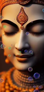 Divine serene deity with bubbles wallpaper.