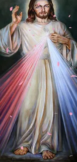 Divine Mercy painting featuring radiant light.