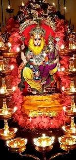 Decorative Narasimha wallpaper with vibrant colors and golden lights.