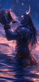 Mystical water deity basking in twilight.