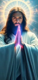 Radiant spiritual figure with ethereal glow.