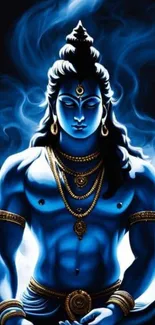 Artistic depiction of Lord Shiva in blue.