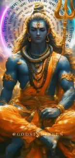 Vibrant Lord Shiva art wallpaper with orange and blue colors for mobile.