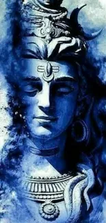 Artistic depiction of Lord Shiva in blue tones with an ethereal ambiance.