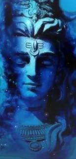 Lord Shiva with blue aura on a mobile wallpaper.