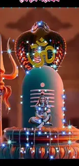 Illuminated Shiva Lingam with Om and Trishul.