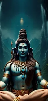 Lord Shiva in meditation with mystical background.