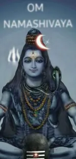 Lord Shiva in meditation with Om Namah Shivaya text.